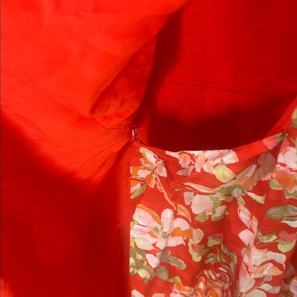 J. JILL Floral Short Sleeve True Wrap Dress in Papaya Red Rayon Size Large - Picture 10 of 16